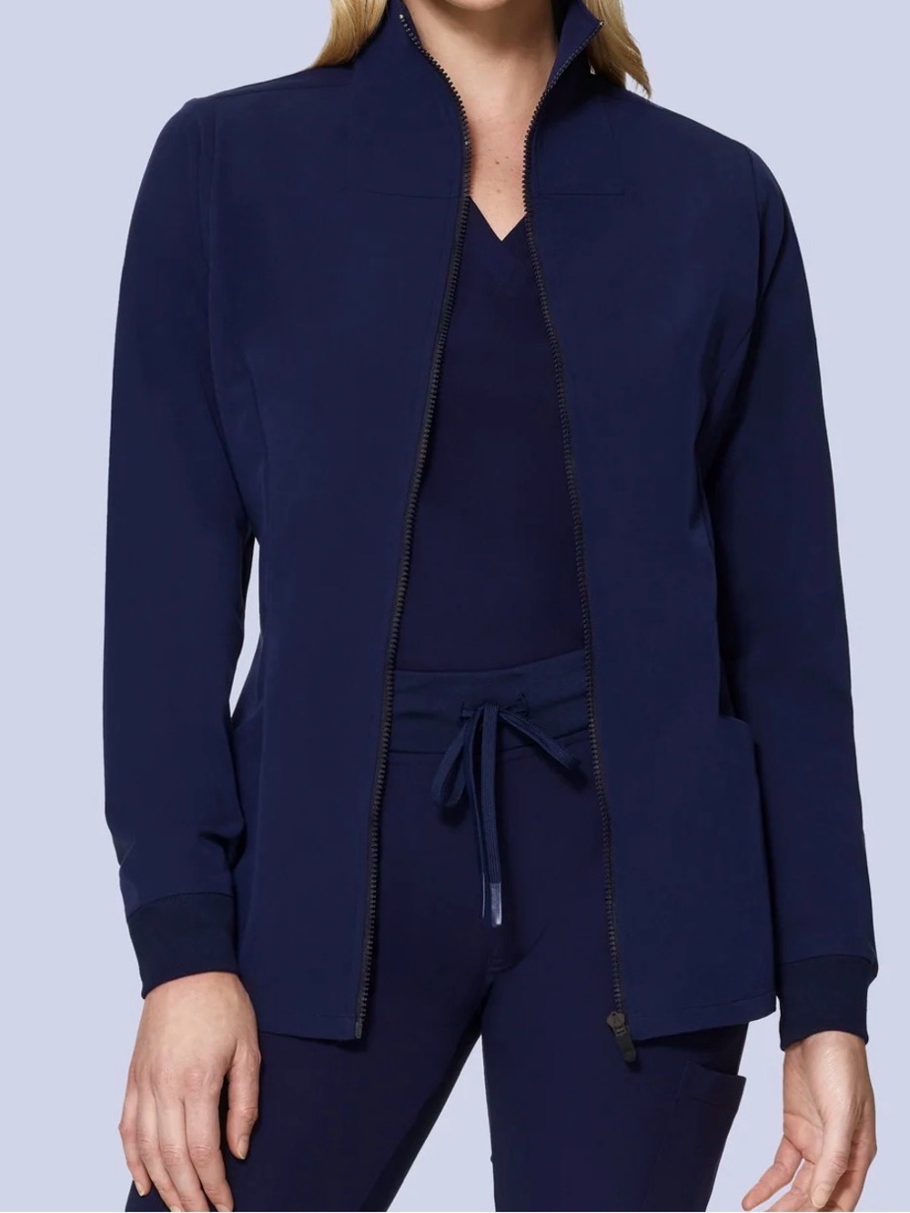 Mandala Women's Modern Mockneck Scrub Jacket Full Zip Navy Blue Size 2XL NEW